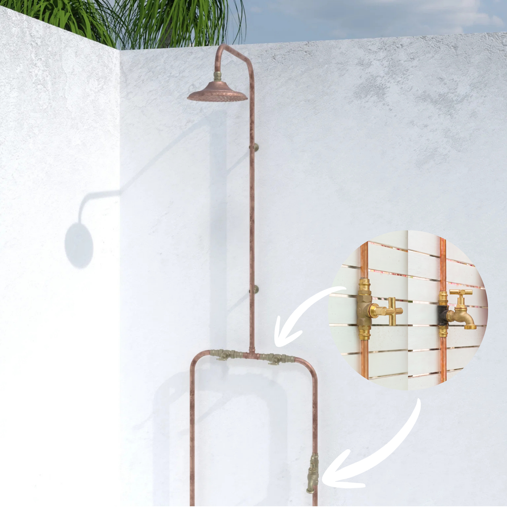 Haven Copper Outdoor Shower Hot & Cold Water Foot Tap