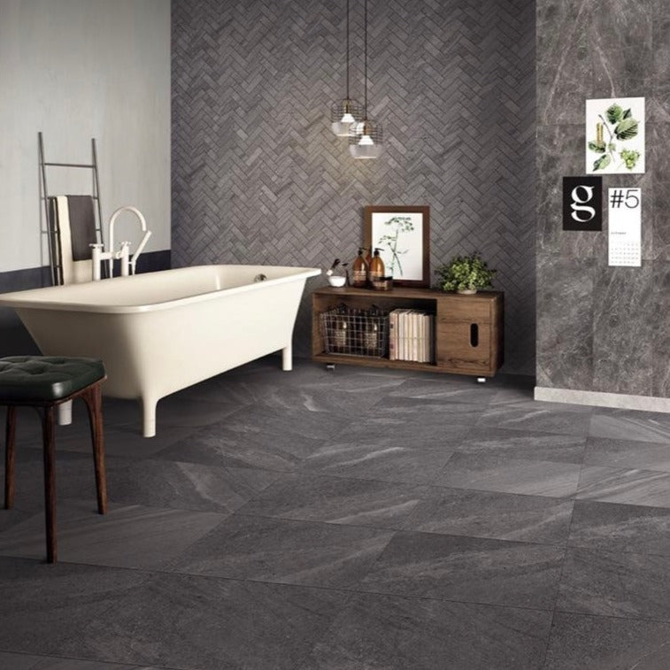 Crest Dark Grey Sandstone Look Tile 600x600