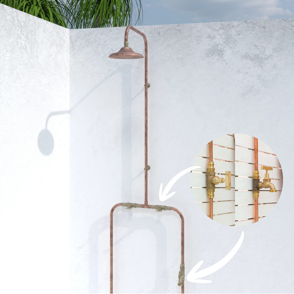 Haven Copper Outdoor Shower Hot & Cold Water Foot Tap