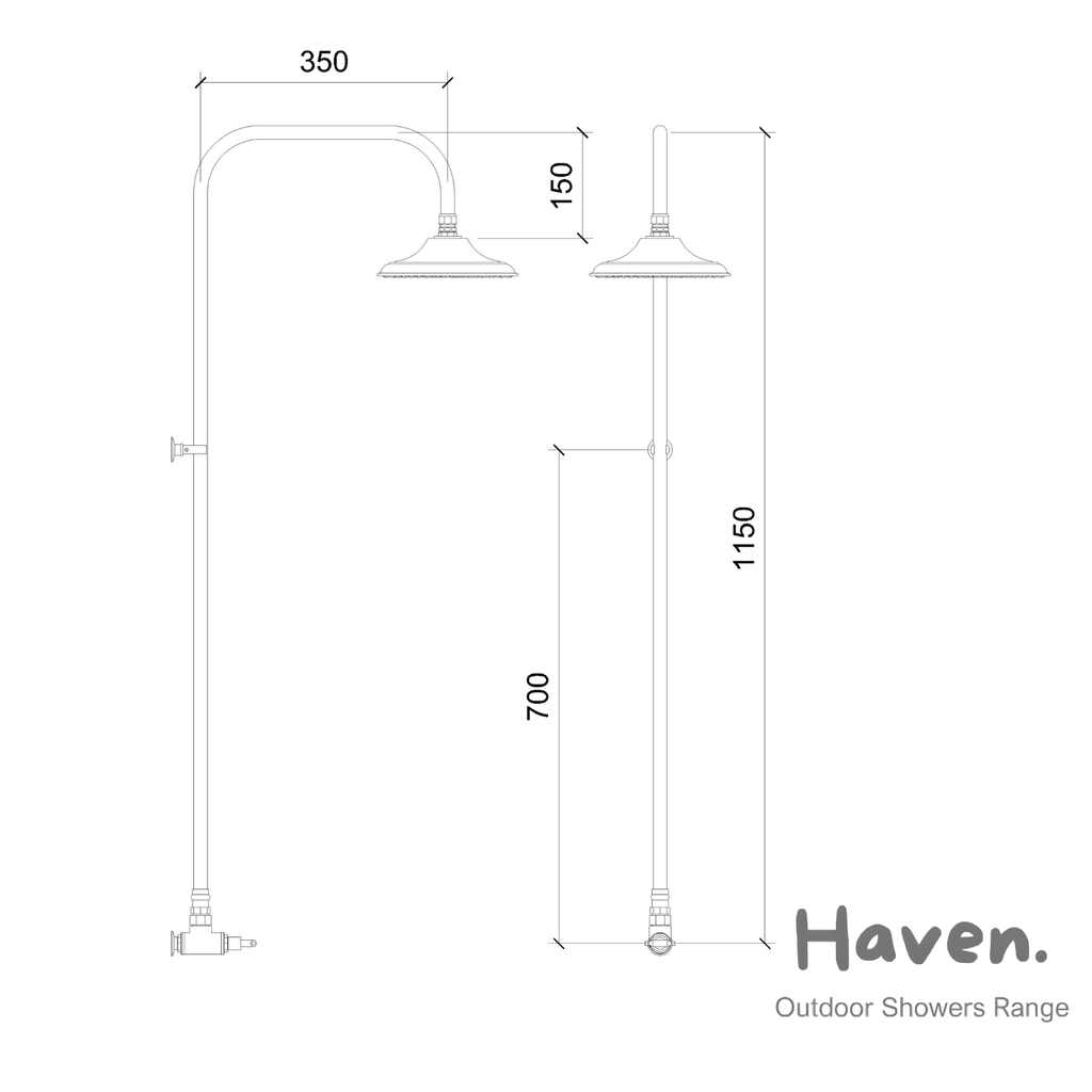 Haven Copper Outdoor Shower Head Set Cold Water