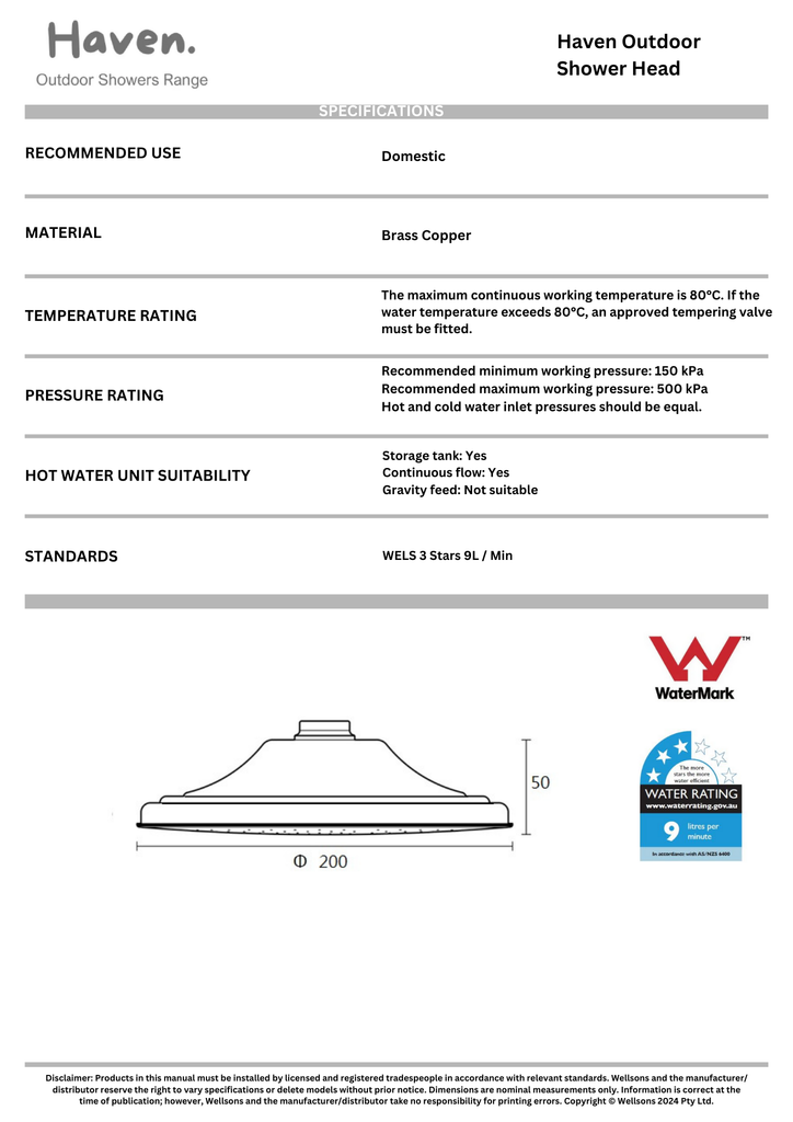 Haven Copper Shower Head Outdoor