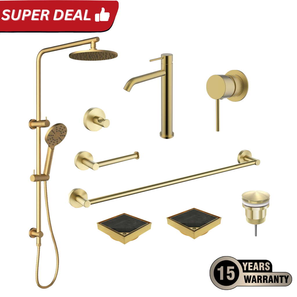 Tapware Shower Complete Bathroom Package Brushed Brass