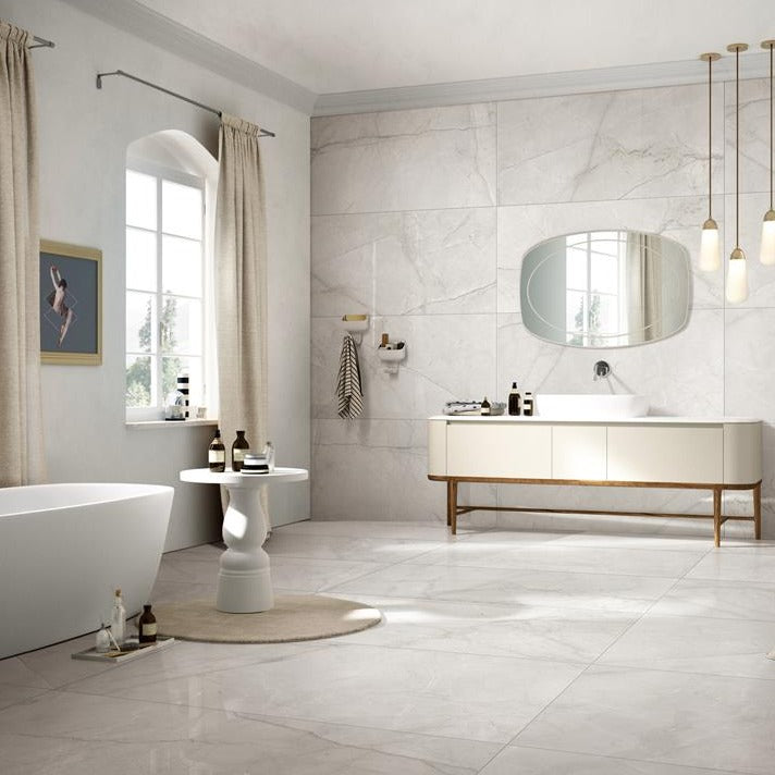 Root Ivory Polished Marble Look Tile 300x600