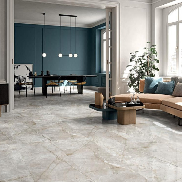 Root Ivory Polished Marble Look Tile 600x1200