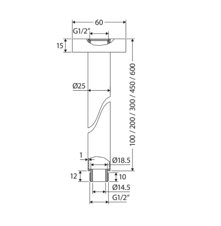 Fienza Kaya Shower Dropper 300mm - Matte Black