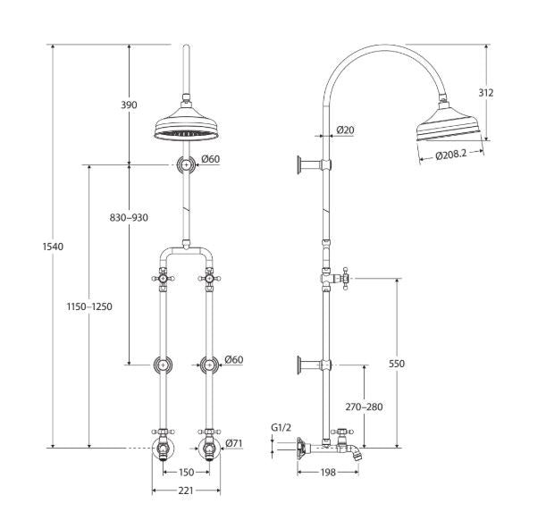 Fienza Lillian Exposed Rail Shower & Bath Set - Matte Black