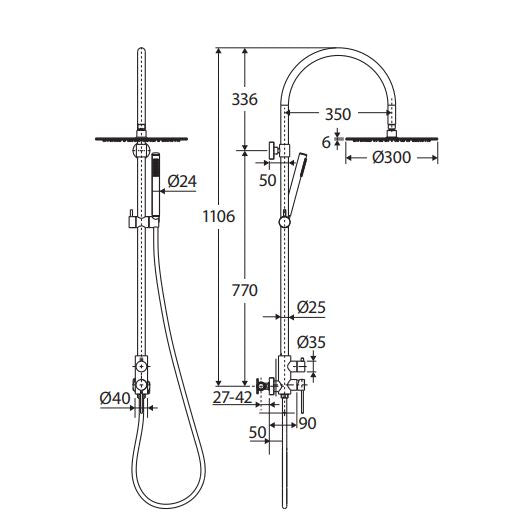 Fienza Kaya Wall Mounted Outdoor Twin Shower - Brushed Stainless Steel