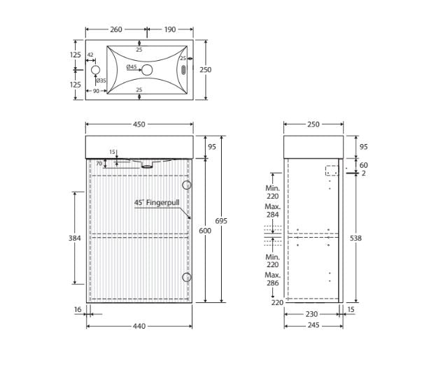 Fienza Minka 450 Vanity on Kickboard - Scandi Oak