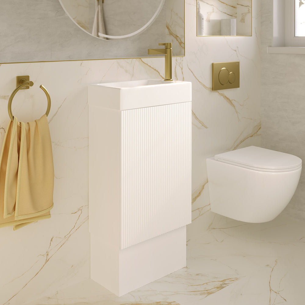 Fienza Minka 450 Vanity on Kickboard - Satin White
