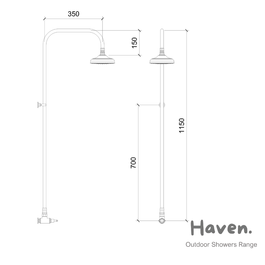Haven 150mm Brass Copper Outdoor Shower Head Set Cold Water