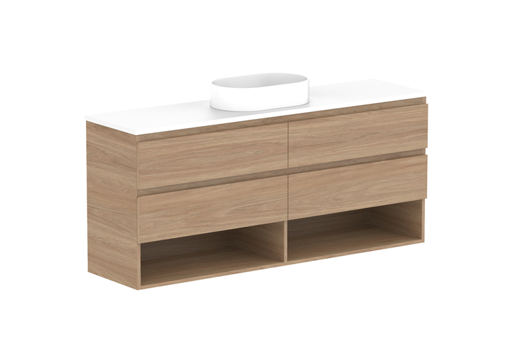 ADP Glacier Ensuite Shelf Twin Wall Hung Vanity with Solid Surface Top - Lite