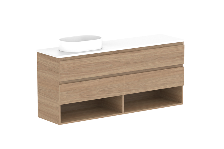 ADP Glacier Ensuite Shelf Twin Wall Hung Vanity with Solid Surface Top - Lite