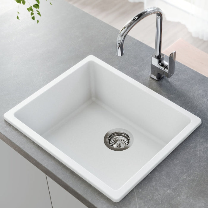 Fienza Kuro Granite Single Bowl Kitchen Sink - Matte White