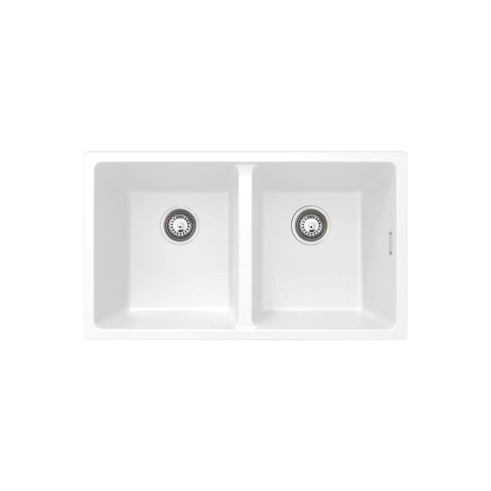 Fienza Kuro Granite 34L Double Bowl Kitchen Sink Matte White