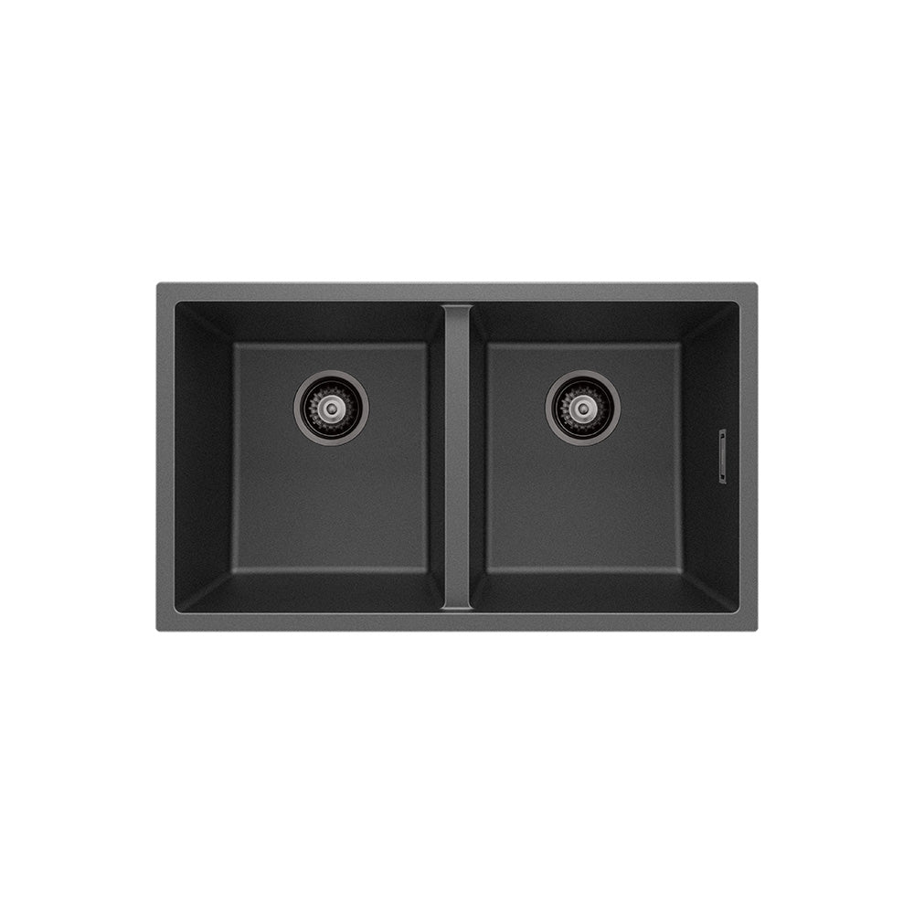 Fienza Kuro Granite 34L Double Bowl Kitchen Sink Matte Black