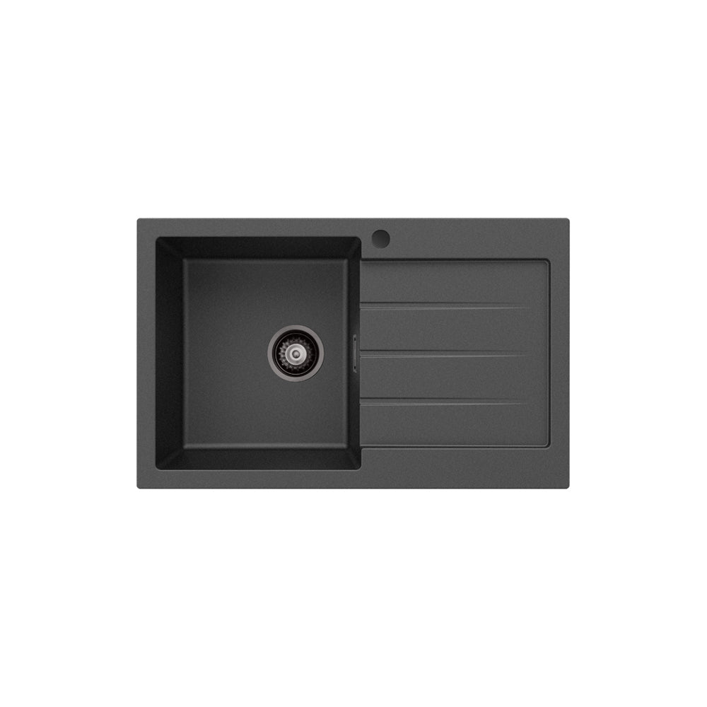 Fienza Kuro Granite 32L Single Kitchen Sink With Drainer - Matte Black
