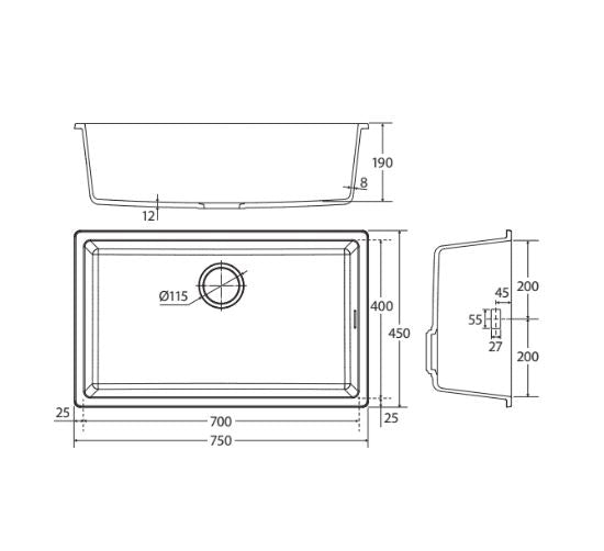 Fienza Kuro Granite Single Bowl Kitchen Sink - Matte Black