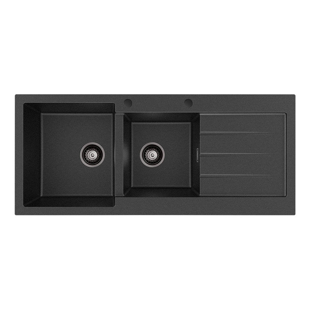Fienza Kuro Granite 32L/22L Double Kitchen Sink With Drainer Matte Black