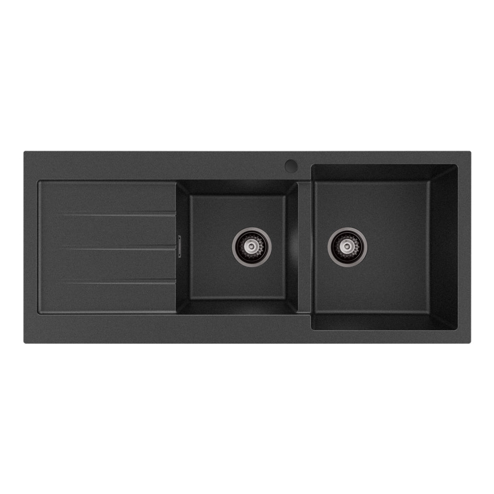 Fienza Kuro Granite 32L/22L Double Kitchen Sink With Drainer Matte Black
