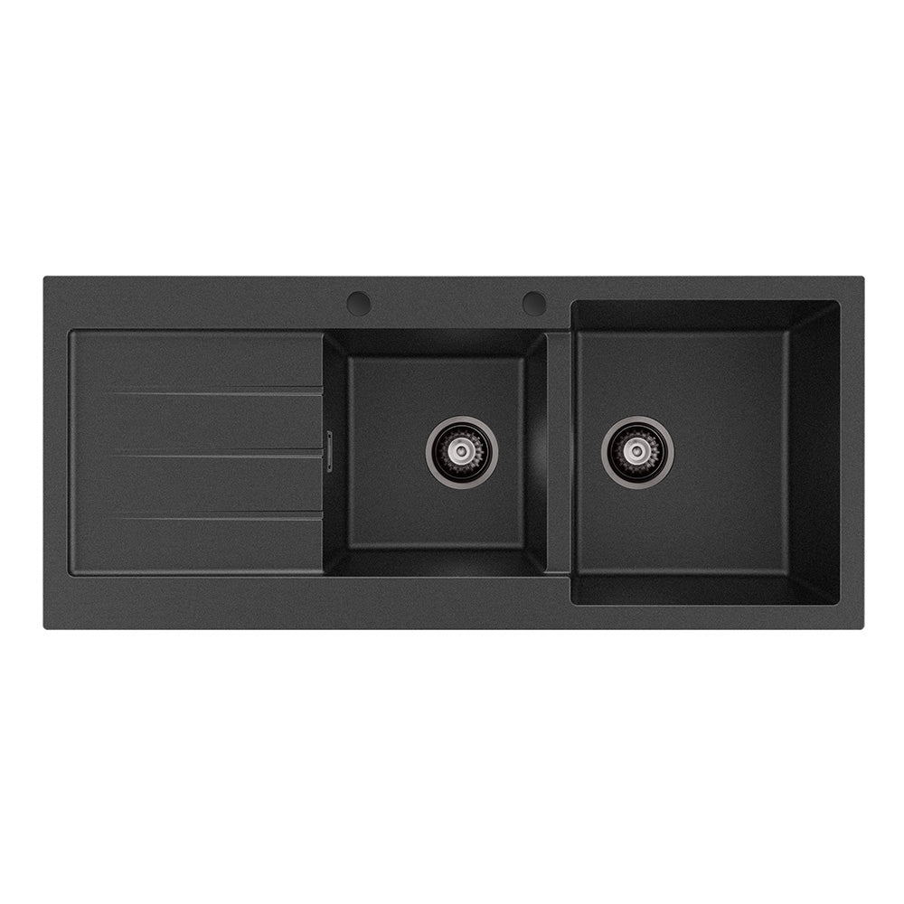 Fienza Kuro Granite 32L/22L Double Kitchen Sink With Drainer Matte Black