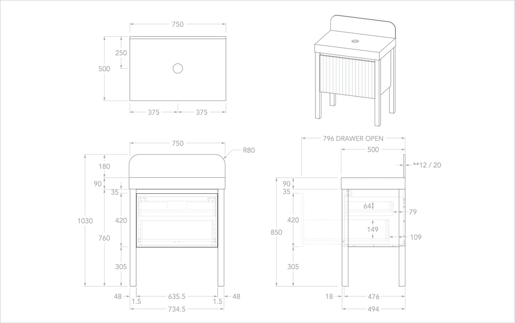 ADP Harper Floor Standing Vanity With Legs