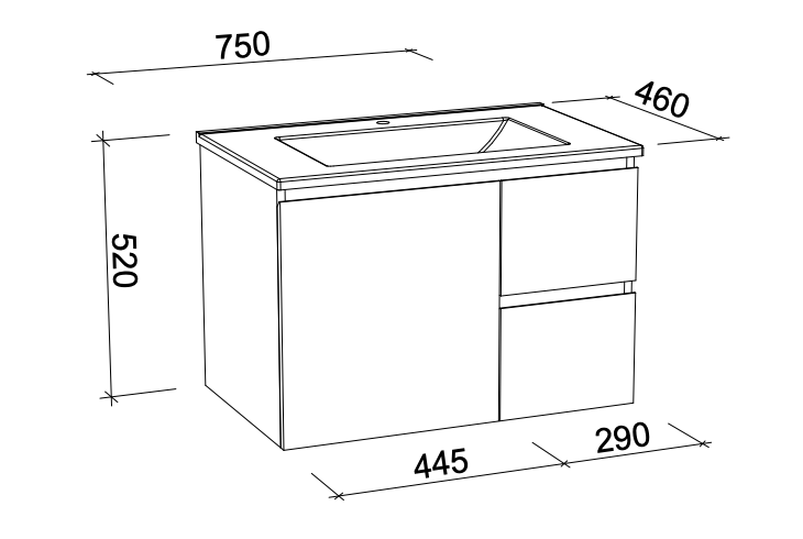 Timberline Nevada Wall Hung Vanity with Regal Acrylic Top