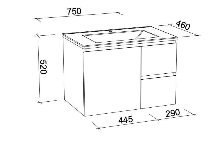 Timberline Nevada Wall Hung Vanity with Silksurface Top & Above Counter Basin