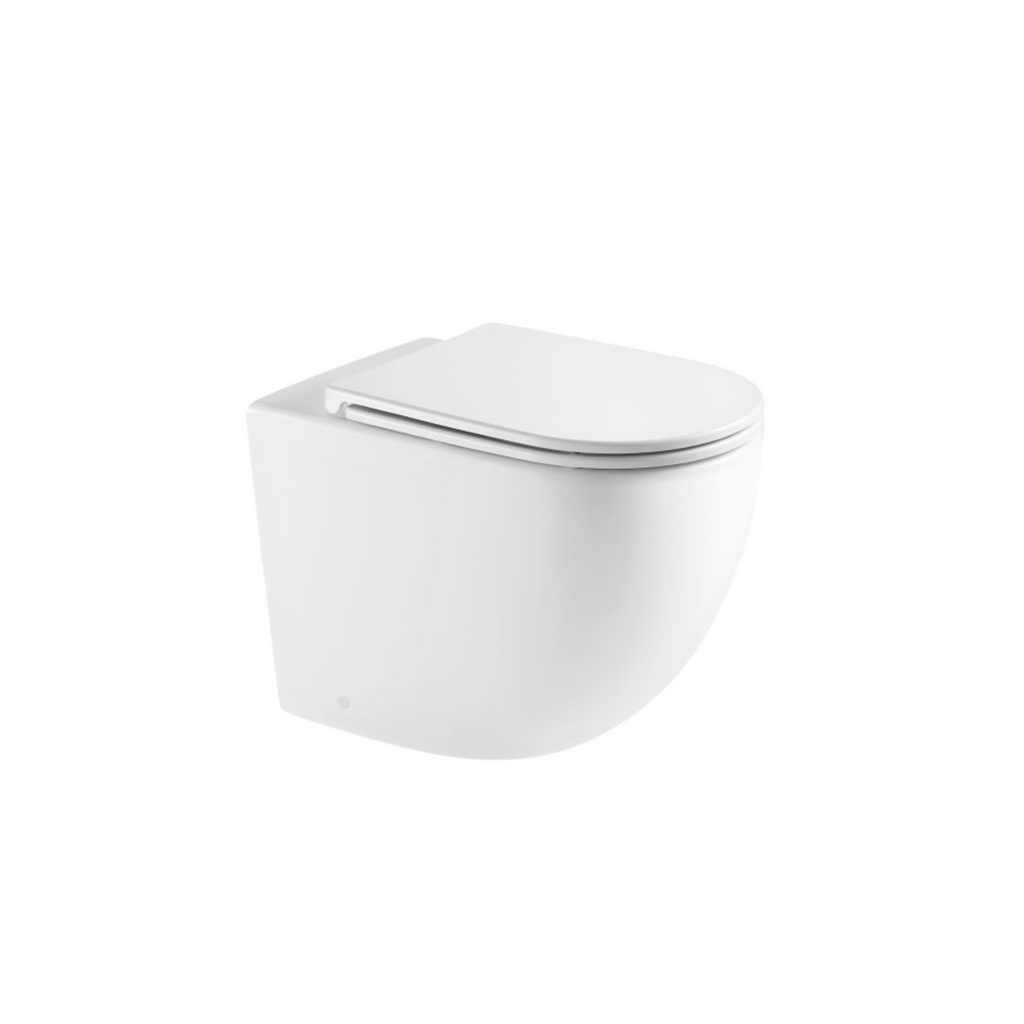 Nortono Wall Faced Toilet Rimless Gloss White R&T with Colour Flush Button