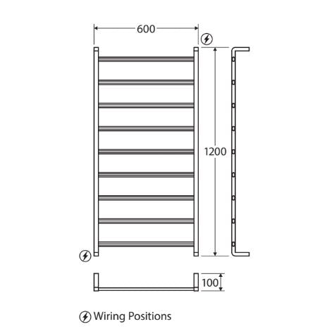 Fienza Koko Heated Towel Rail 600 x 1200mm - Matte Black
