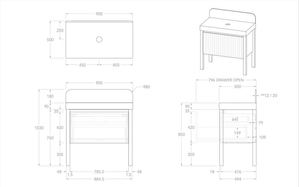 ADP Harper Floor Standing Vanity With Legs