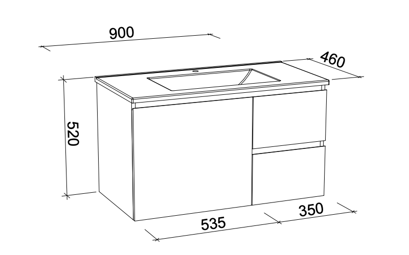 Timberline Nevada Wall Hung Vanity with Silksurface Top & Above Counter Basin