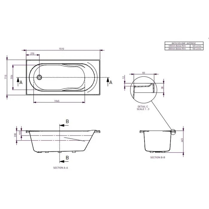 Decina Adatto Inset Bath 1510/1650mm - Gloss White