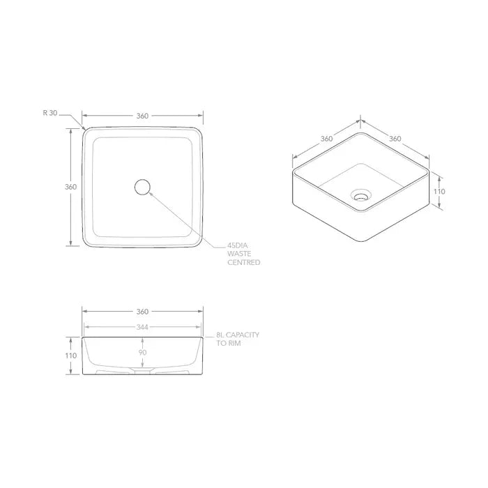 ADP Malo Above Counter Basin - Gloss White
