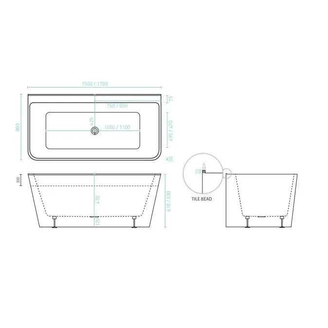 Decina Aria Back To Wall Freestanding Bath 1500 1700mm - Gloss White