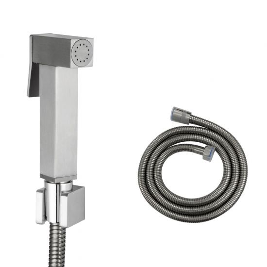 Brass Square Toilet Bidet Spray Kit with 1.2m Stainless steel Hose - Brushed Nickel