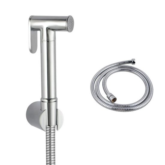 Round Brass Toilet Bidet Spray Kit with 1.2m Stainless Steel Hose - Chrome