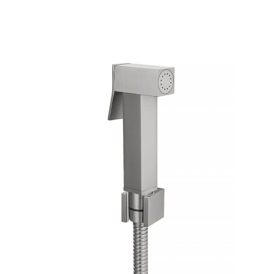 Square Brass Toilet Bidet Spray Kit with PVC Hose - Brushed Nickel