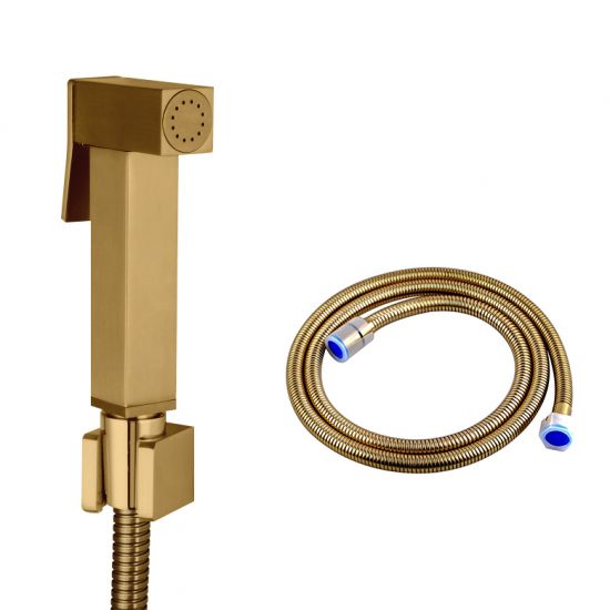 Square Toilet Bidet Spray Kit with 1.2m Stainless steel Hose - Brushed Brass