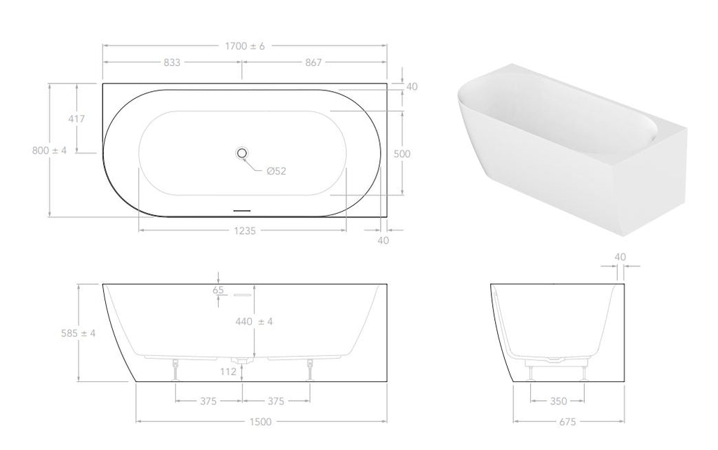 ADP Glacier Corner Bath - Gloss White