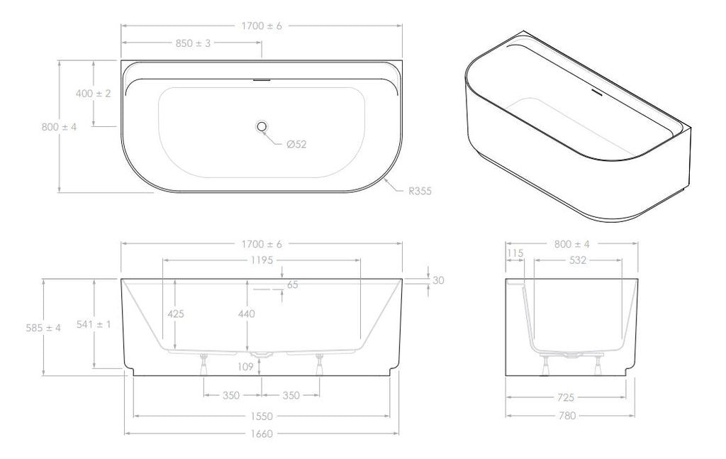 ADP Solace Back-To-Wall Bath - Gloss White