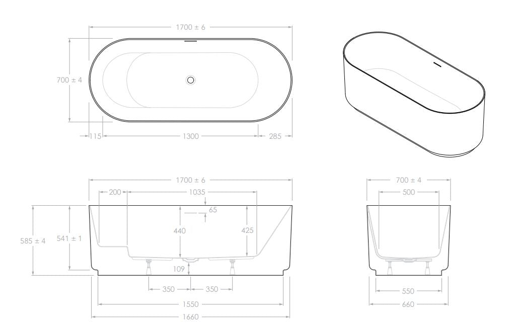 ADP Solace Step Freestanding Bath - Matte White