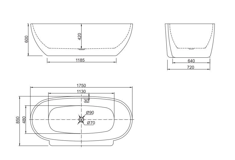 Belbagno Palermo Bathtub - Gloss White