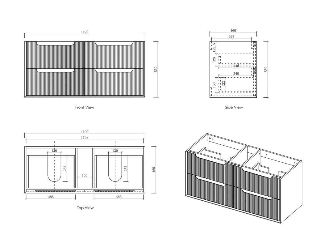 Otti Byron Fluted Wall Hung Vanity - Woodland Oak Ultra Delux Stone Top
