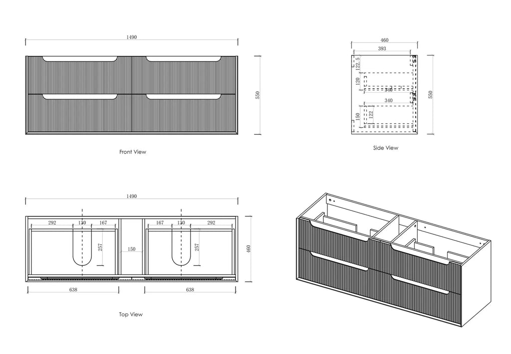 Otti Byron Fluted Wall Hung Vanity - Woodland Oak Ultra Delux Stone Top
