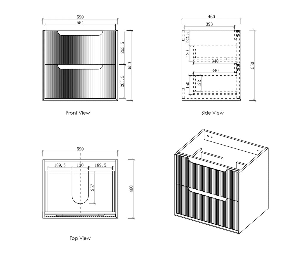 Otti Byron Fluted Wall Hung Vanity - Woodland Oak Ultra Delux Stone Top