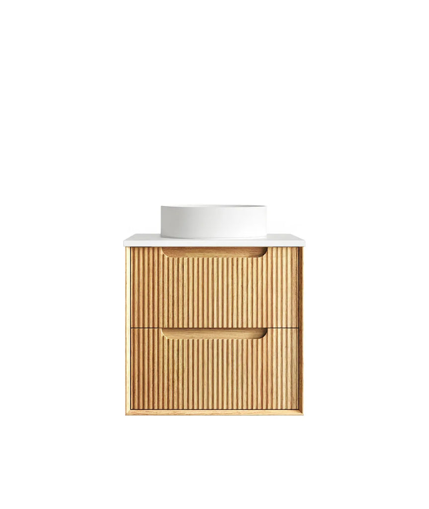 Otti Byron Fluted Wall Hung Vanity - Woodland Oak Ultra Delux Stone Top