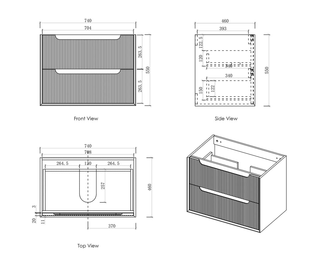 Otti Byron Fluted Wall Hung Vanity - Woodland Oak Ultra Delux Stone Top