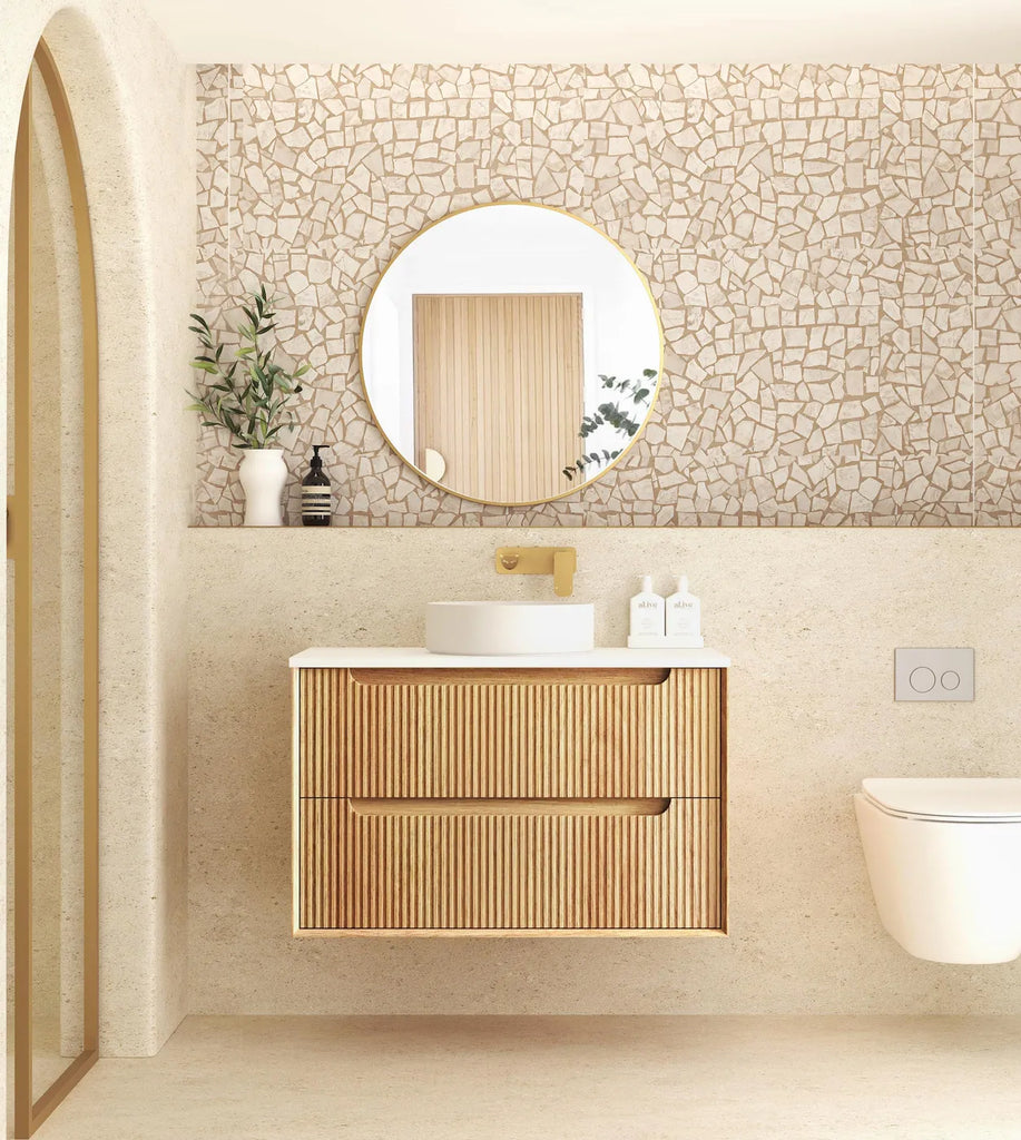 Otti Byron Fluted Wall Hung Vanity - Woodland Oak Ultra Delux Stone Top