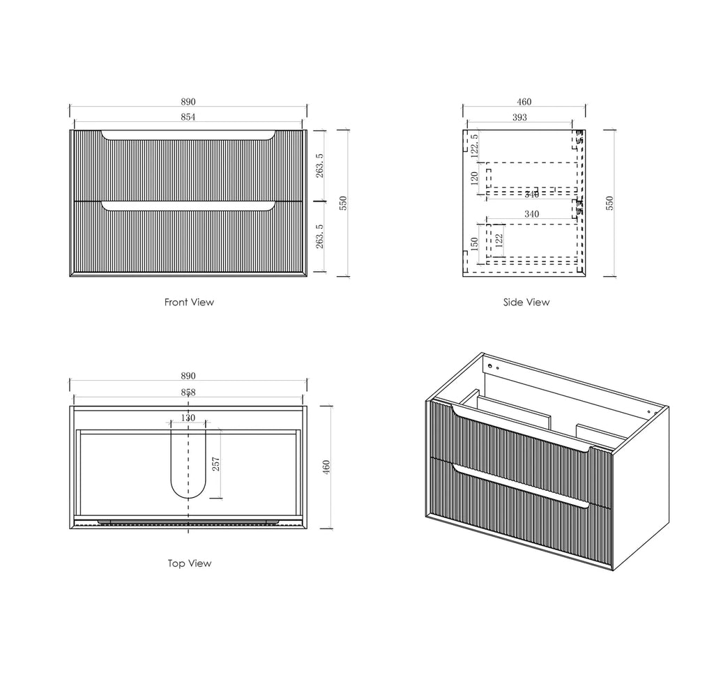 Otti Byron Fluted Wall Hung Vanity - Woodland Oak Ultra Delux Stone Top