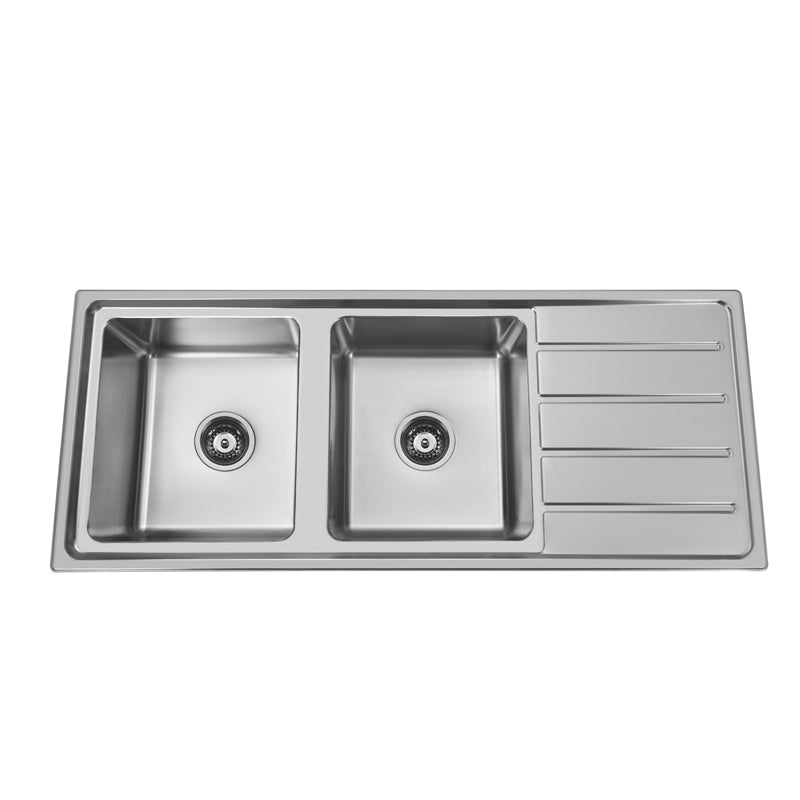 Badundküche Traditionell Double Bowl Sink with Drainer - Stainless Steel